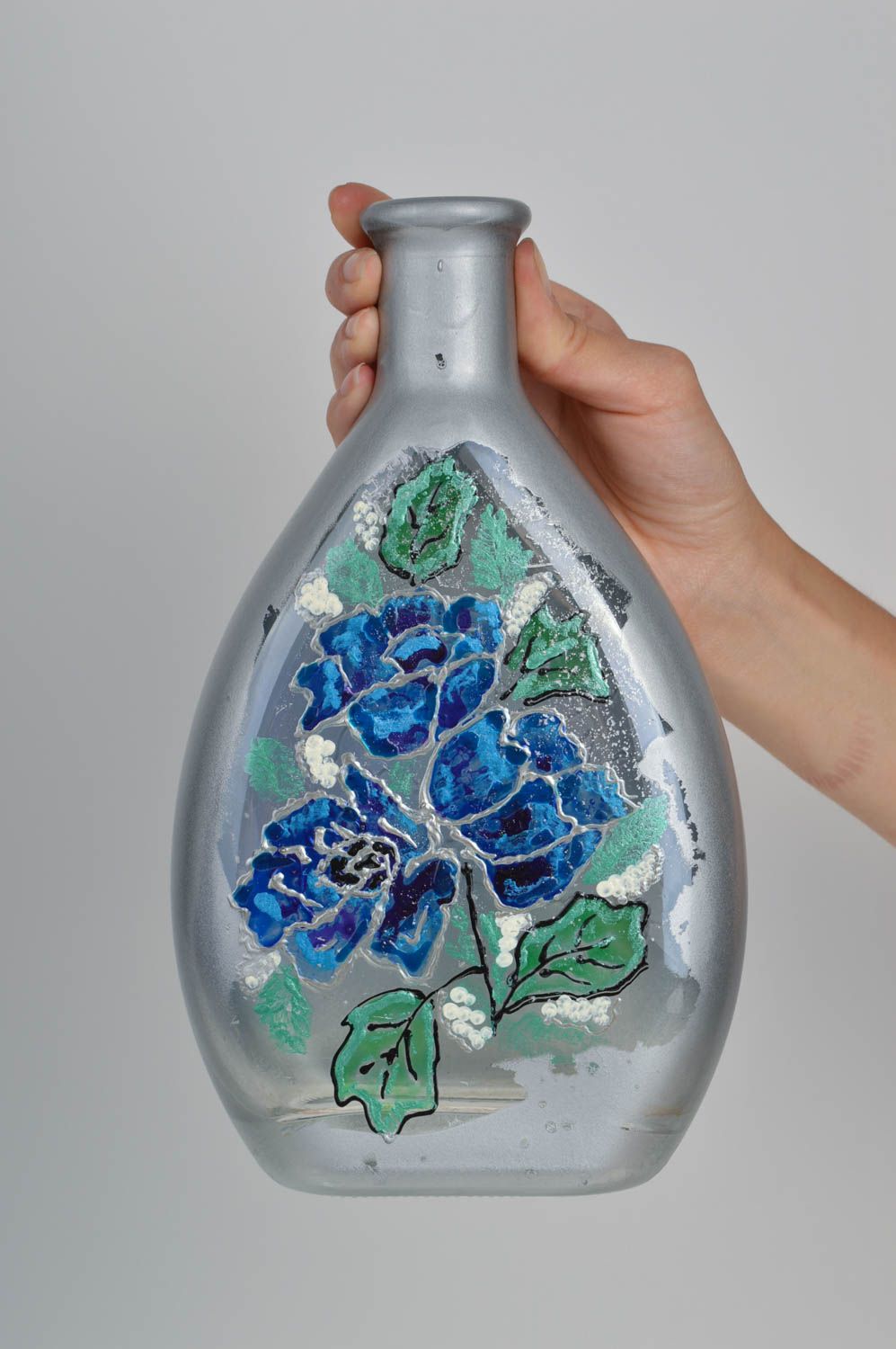 Bottiglia dipinta fatta a mano vaso in vetro decorazioni originali di casa
 foto 5