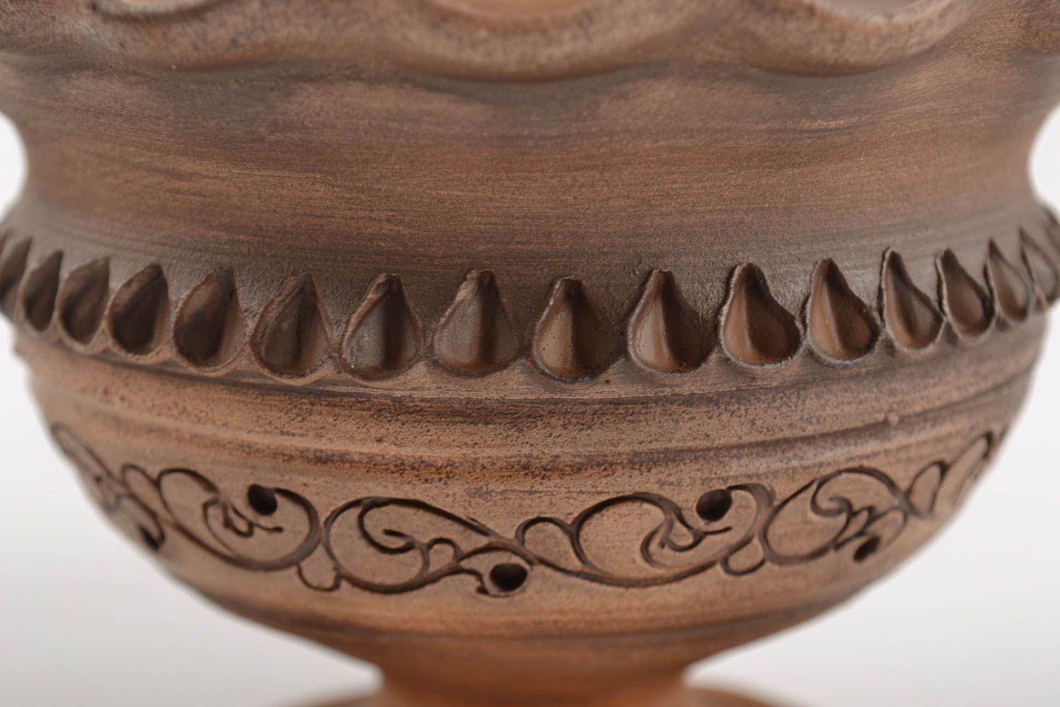 Глиняная креманка ручной работы в технике гончарства с орнаментом объемом 250 мл фото 5
