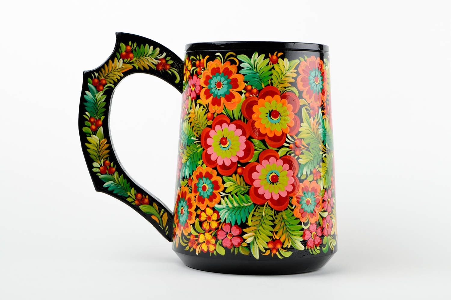 Tasse bois faite main Mug original design floral Vaisselle en bois décorative photo 4