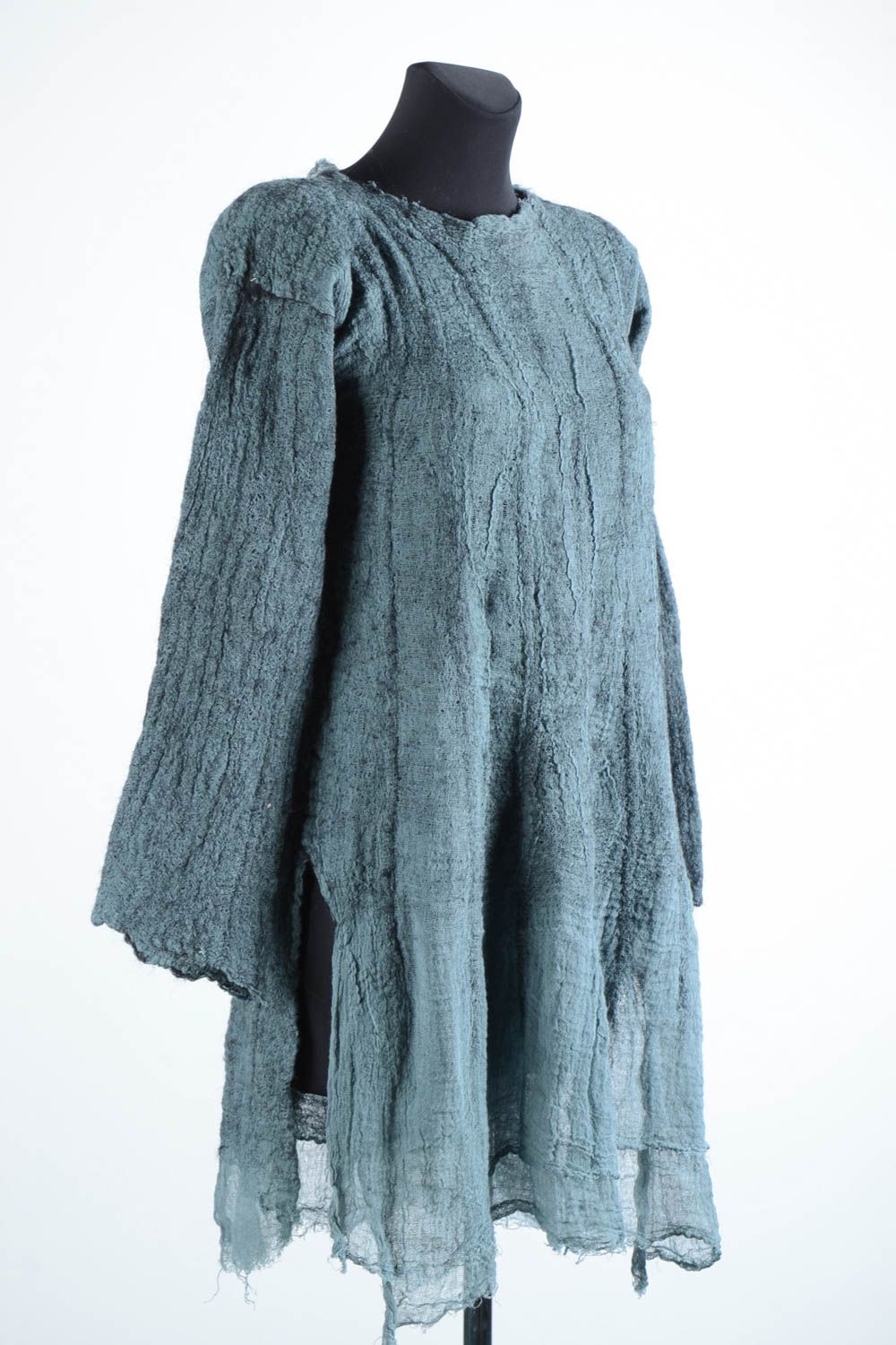 Langes Kleid handmade Damen Kleid Herbst Kleidung aus Naturfasern in Grau schön foto 3