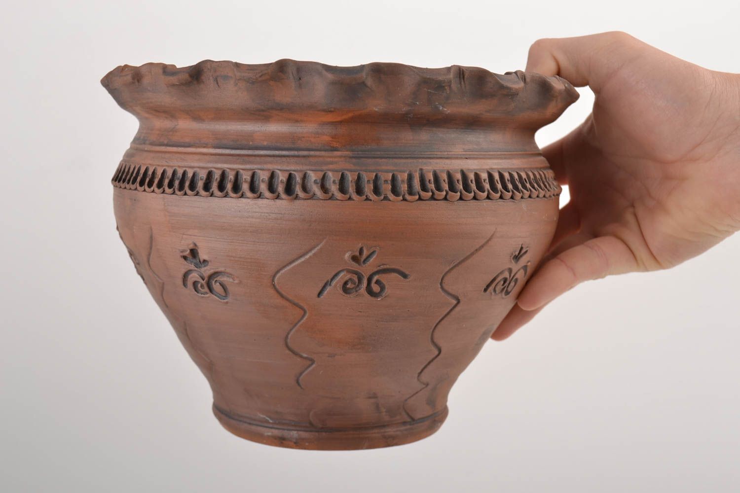 Unusual handmade designer clay pot for baking 3 l home ceramics photo 2