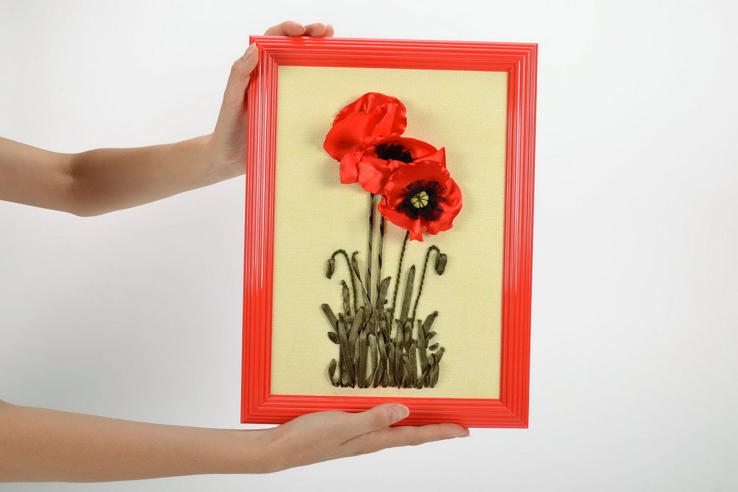 Picture embroidered with ribbons Poppies  photo 4