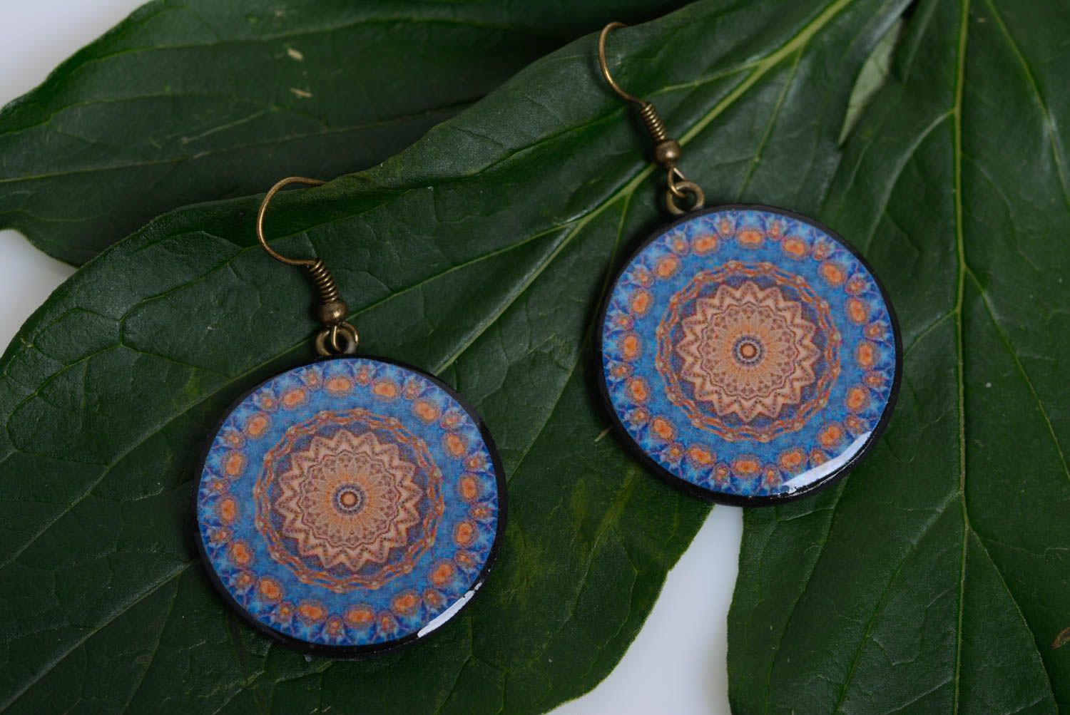 Beautiful handmade large round polymer clay earrings designer jewelry photo 3