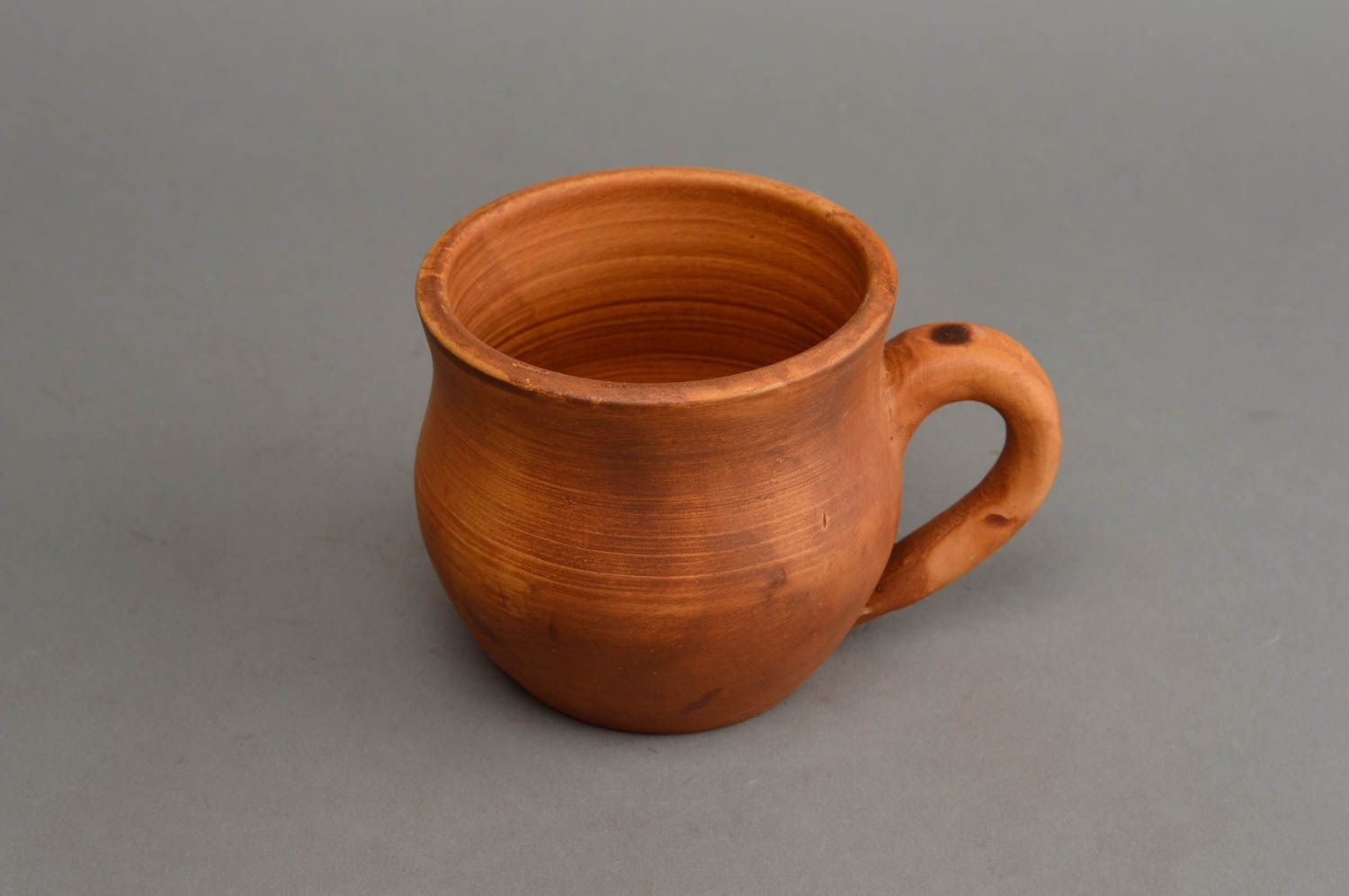 Large ceramic 13 oz handmade pot shape coffee cup with handle in light brown color photo 3