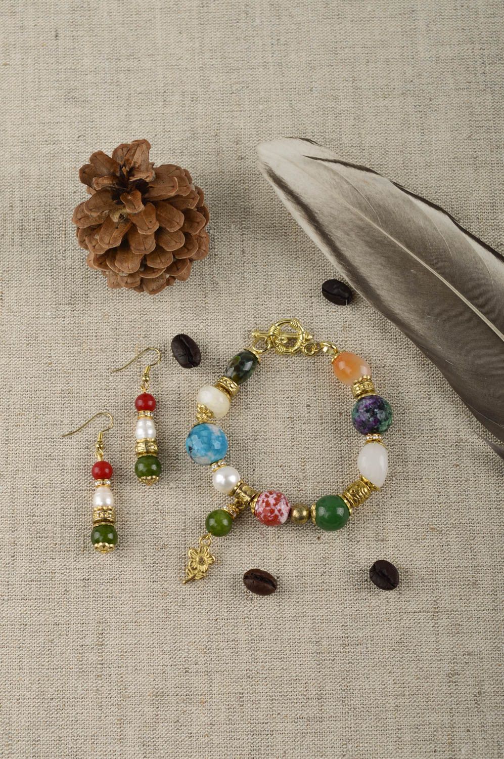 Яркие украшения ручной работы серьги из натуральных камней женский браслет фото 1