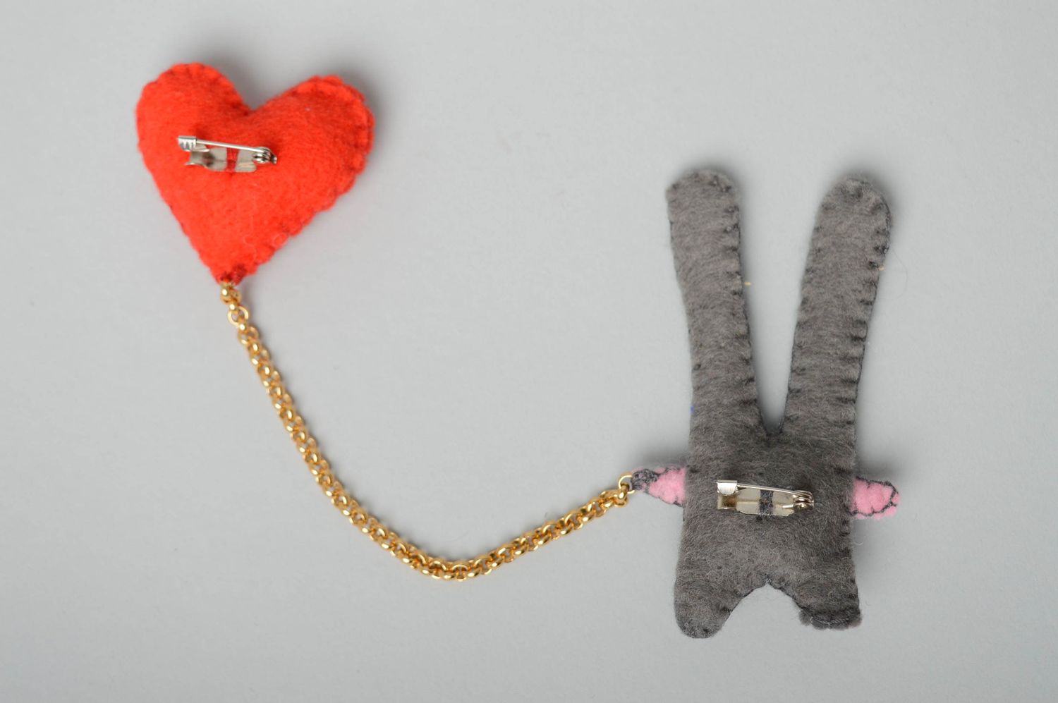 Handmade fabric brooch Rabbit with Heart photo 2