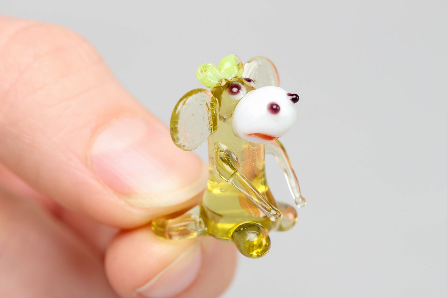 Small lampwork glass statuette of mouse photo 3