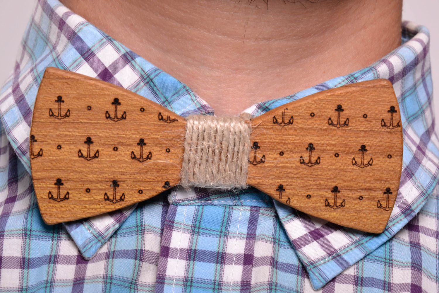 Деревянный галстук-бабочка Морской якорь фото 5