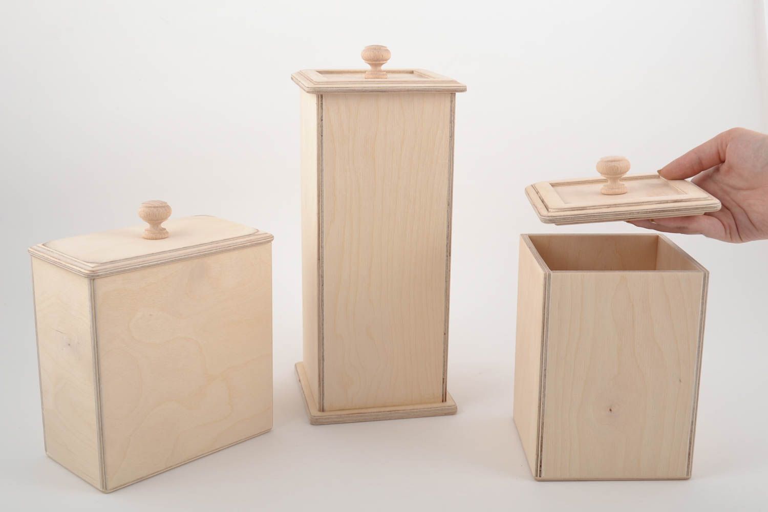 Hohe Schachteln aus Holz Set 3 Stück Rohlinge zum Bemalen oder für Decoupage foto 5