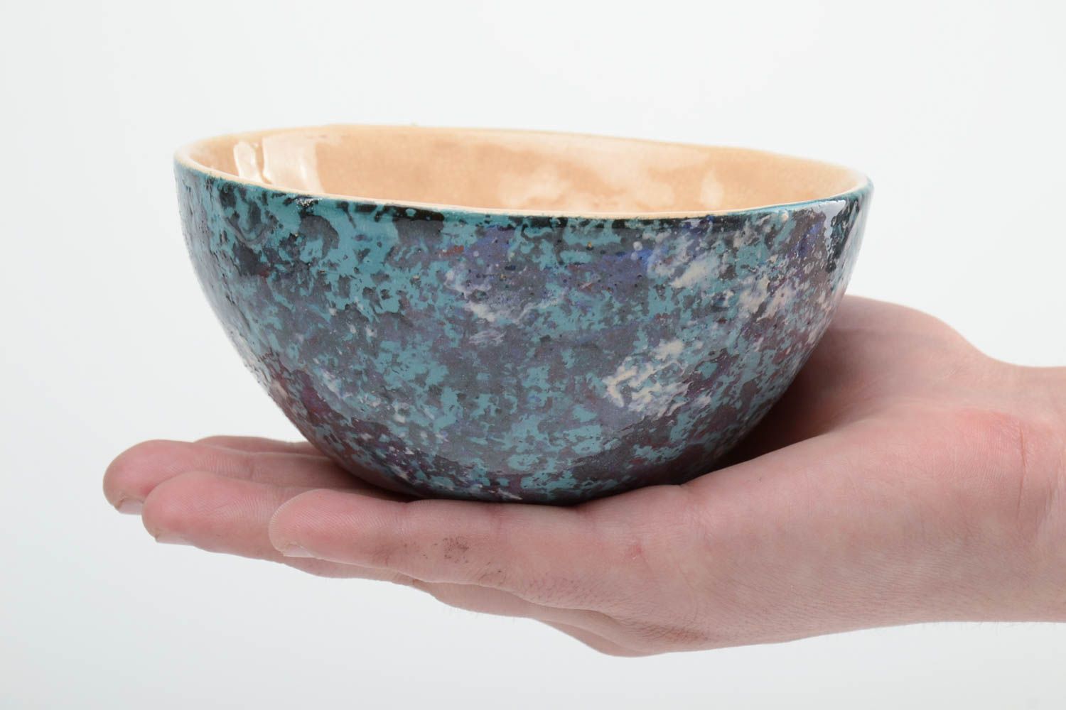 Handmade designer decorative two colored glazed ceramic soup bowl for 500 ml photo 5