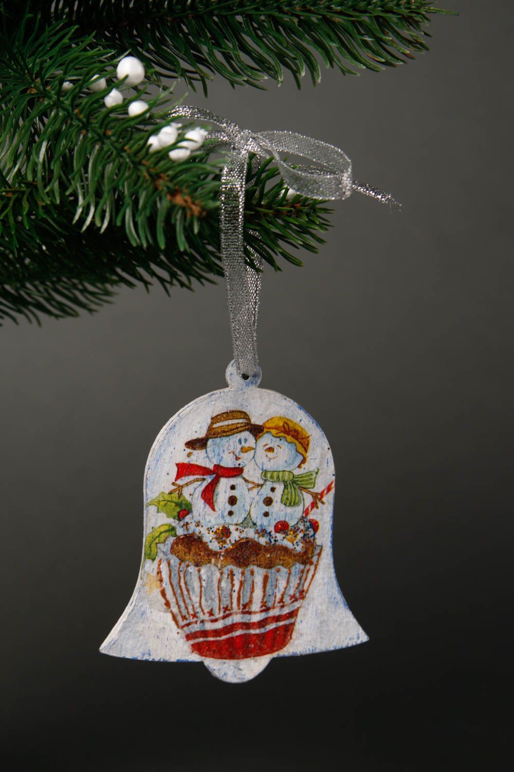Cloche de Noël faite main Décoration du sapin serviettage Décoration Nouvel An photo 1