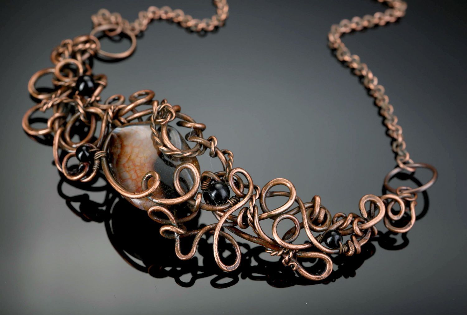 Copper necklace with agate Baroque photo 7