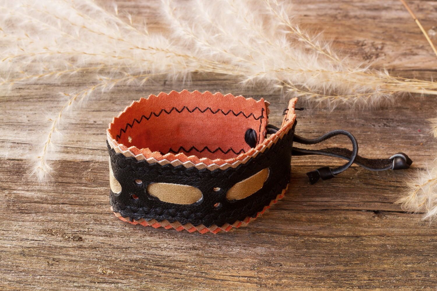 Handmade bracelet made ​​of leather and suede photo 1