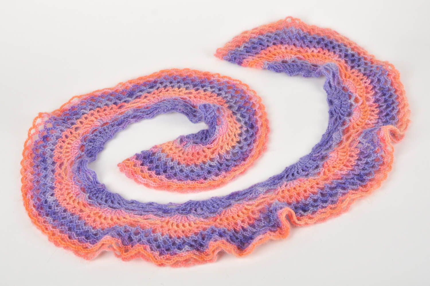 Écharpe laine fait main Accessoire femme orange violet original Cadeau femme photo 2