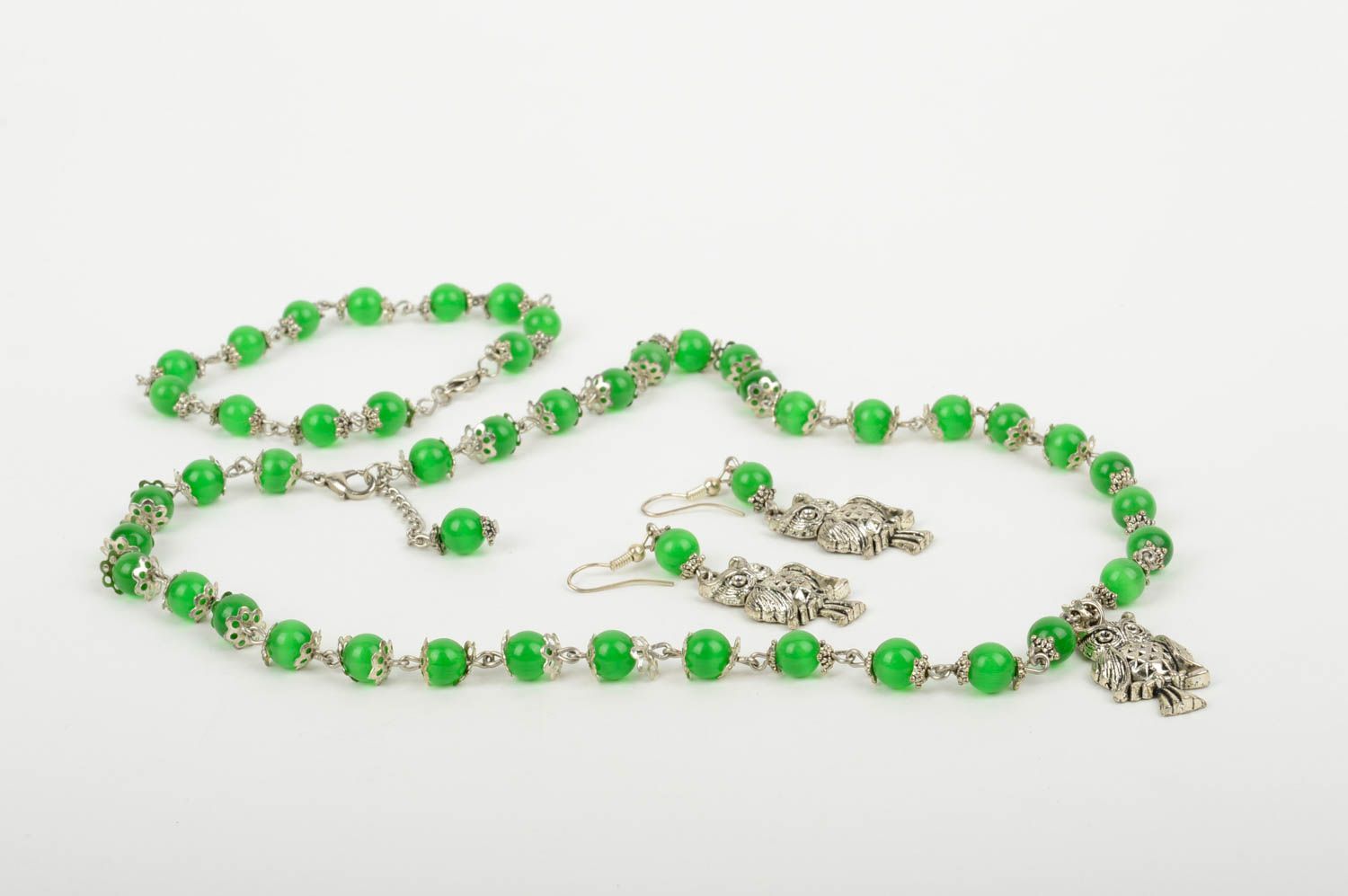 Ensemble bijoux vert Collier fait main Boucles Bracelet Accessoires mode photo 2