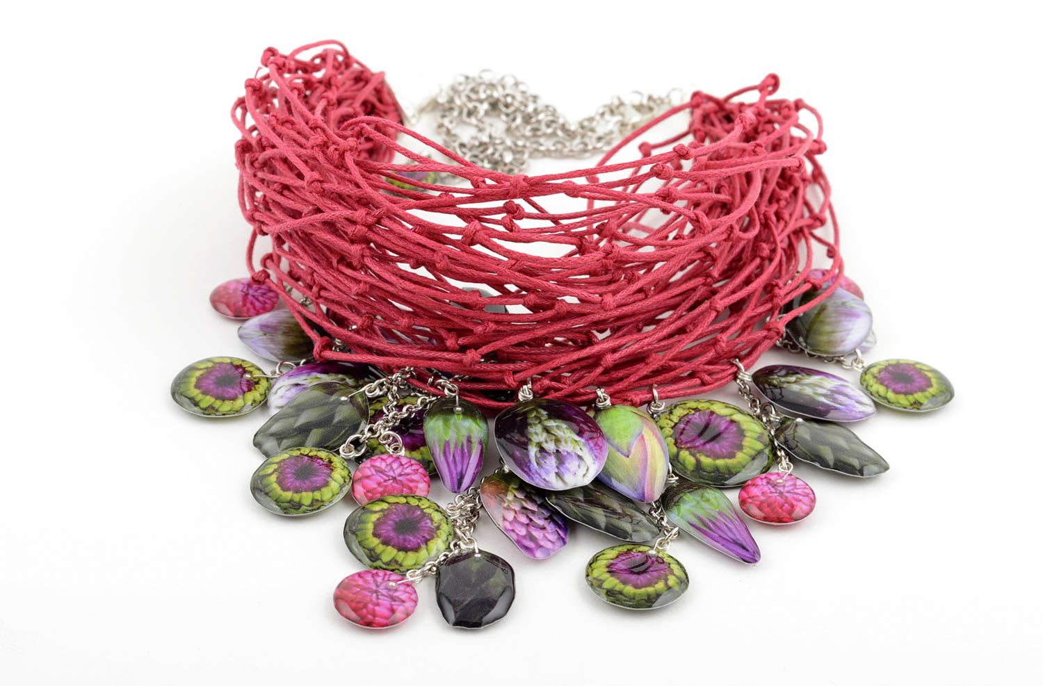 Handmade Halskette für Frauen Designer Schmuck Stoff Halskette bunt grell  foto 2