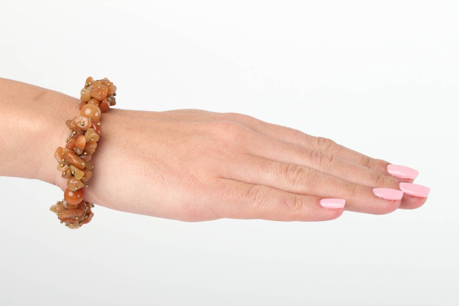 Bracelet en pierres Bijou fait main marron cornaline Accessoire femme design photo 5