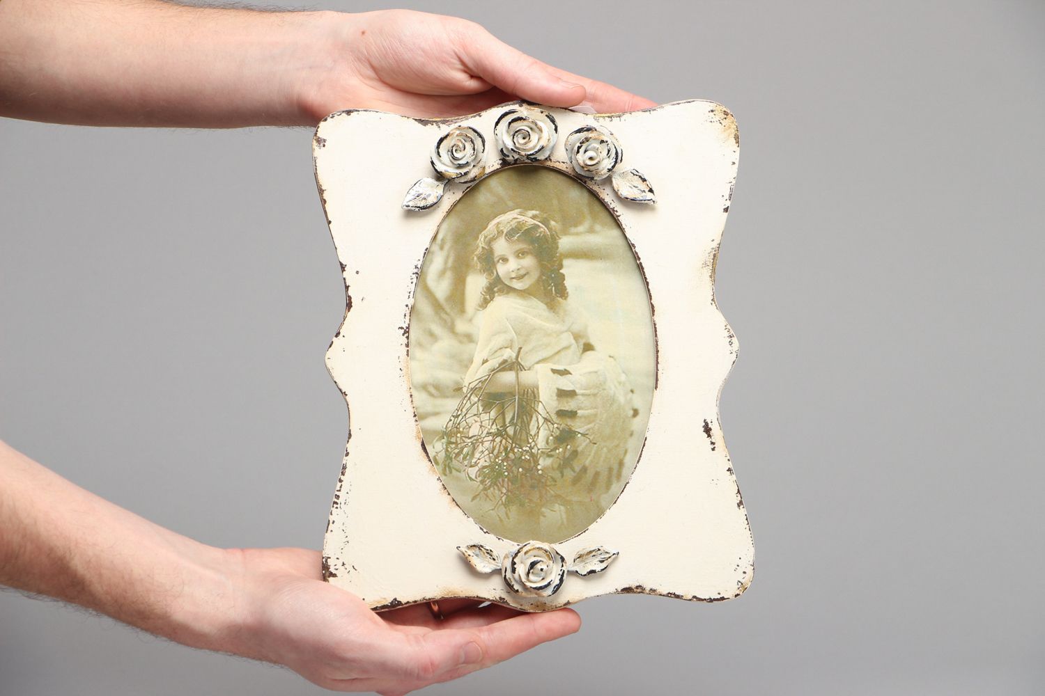 Cadre de photo en bois ovale fait main style shabby chic cadeau romantique photo 4