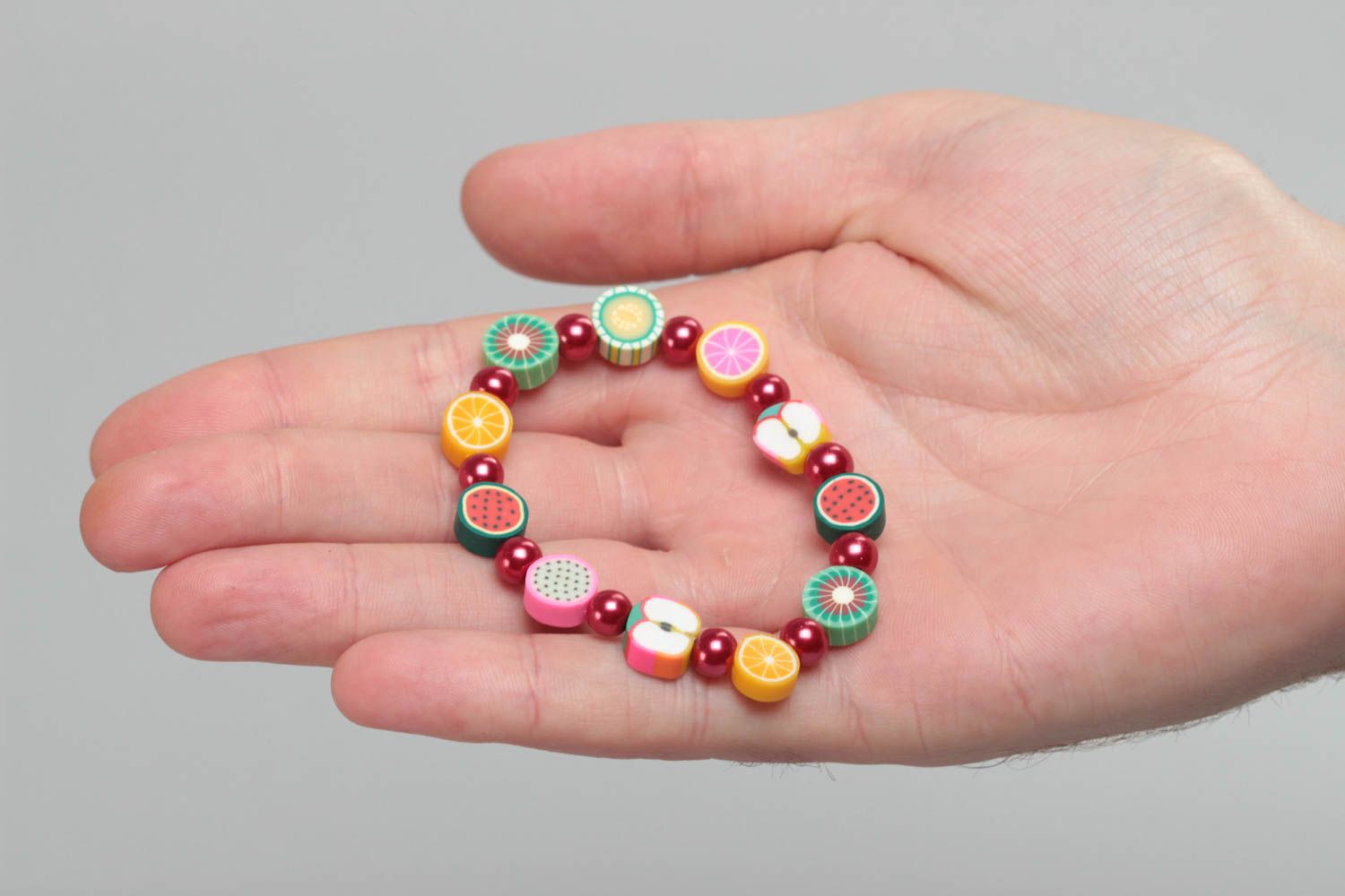 Children's handmade designer polymer clay bracelet with beads Fruit photo 5