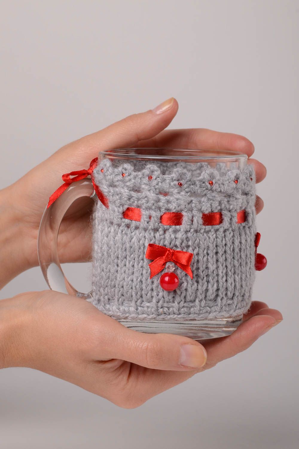 Couvre-tasse tricot fait main Pull pour mug design de créateur crochet photo 2