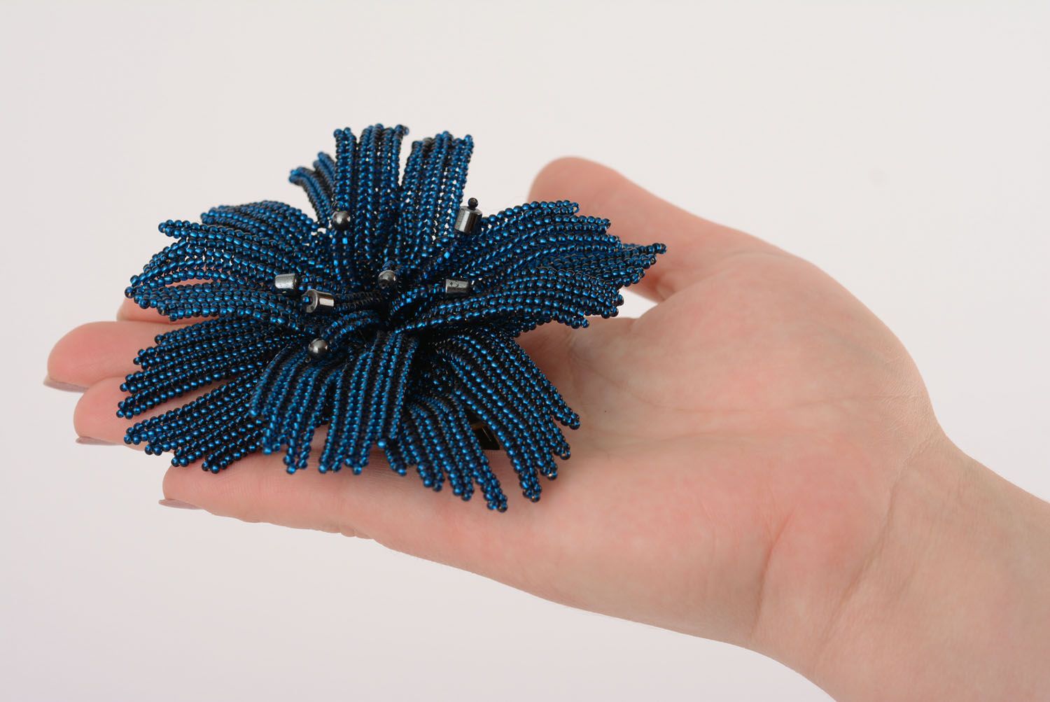 Beaded brooch in the form of a blue flower photo 5
