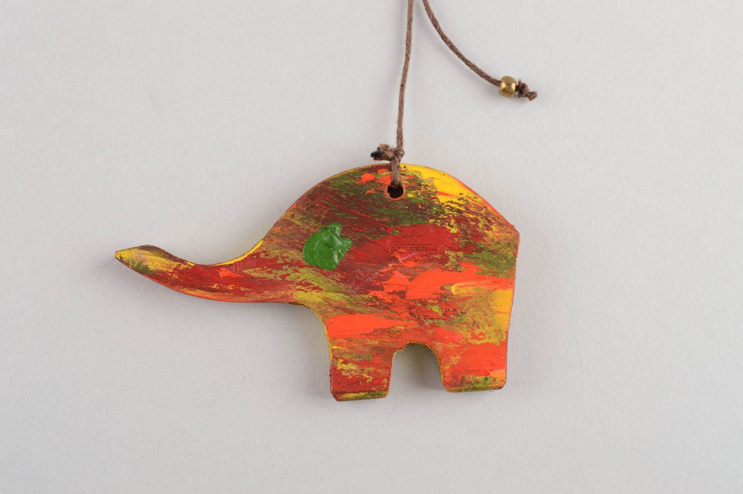 Porte-clés Éléphant en bois peint à l'acrylique sur lacet original fait main photo 4