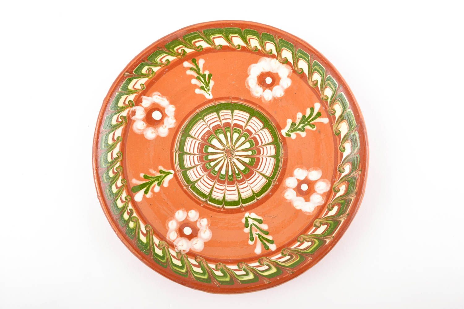 Flat ceramic plate with wave-shaped ornament photo 2