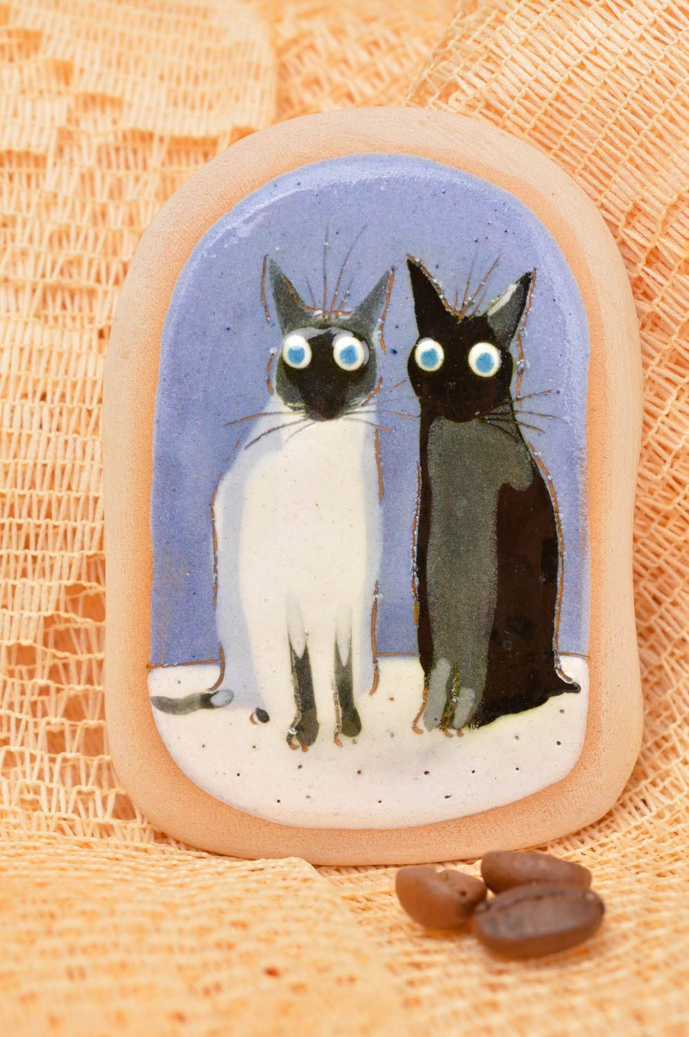 Магнит на холодильник хэнд мэйд декор для дома необычный подарок Два кота фото 1