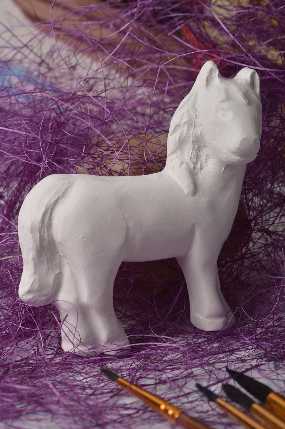Figurine cheval faite main Figurine en plâtre à peindre Loisirs créatifs photo 1
