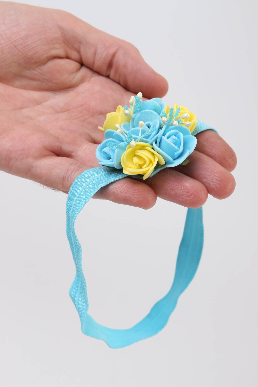 Повязка на голову ручной работы повязка для девочки голубая детская повязка фото 5