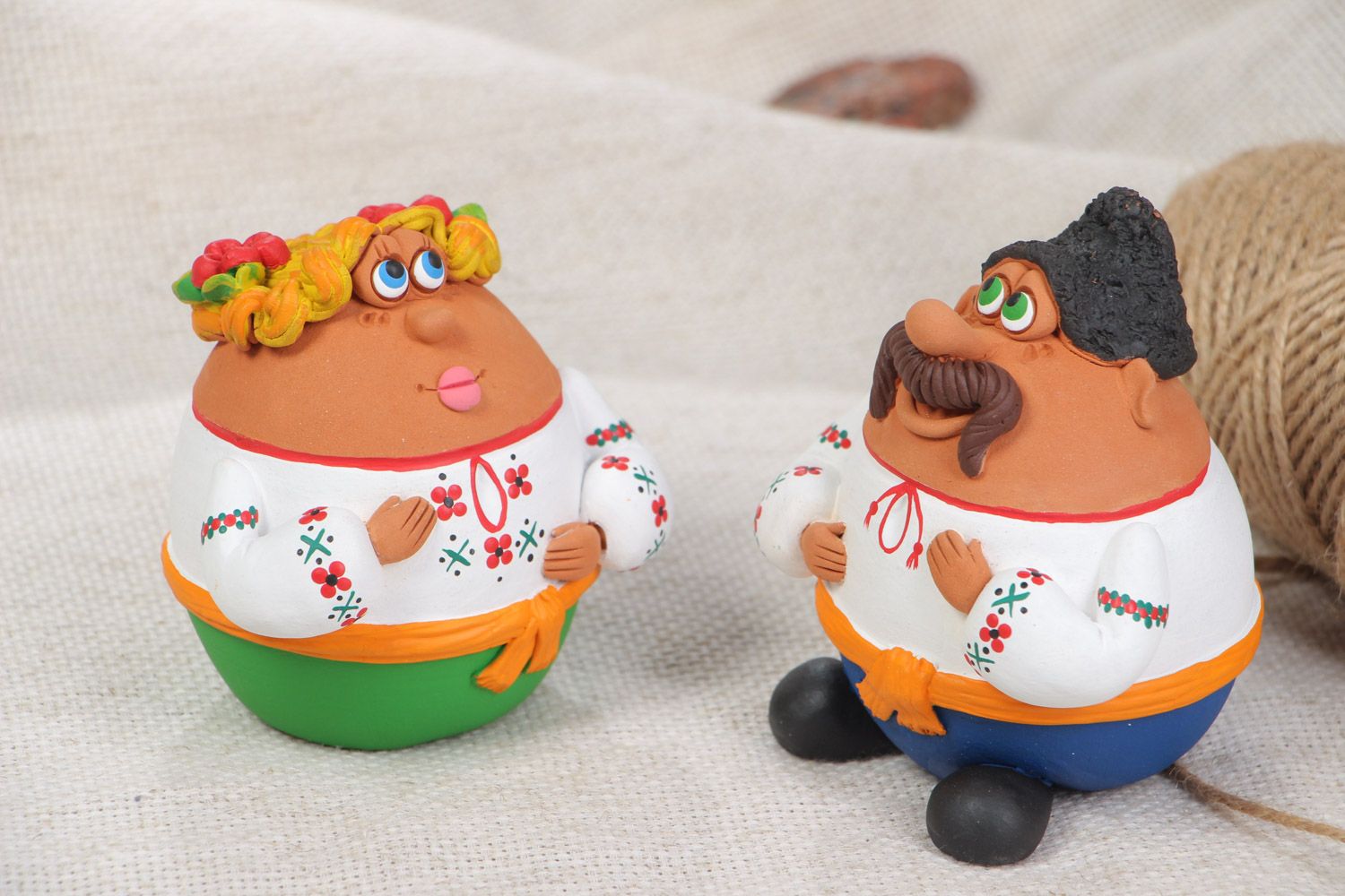 Handmade ceramic salt and pepper shakers Cossack and his wife 2 pcs photo 1