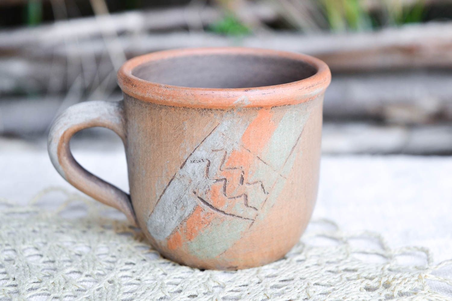 Кофейная чашка ручной работы кофейная посуда глиняная чашка с росписью 100 мл фото 1