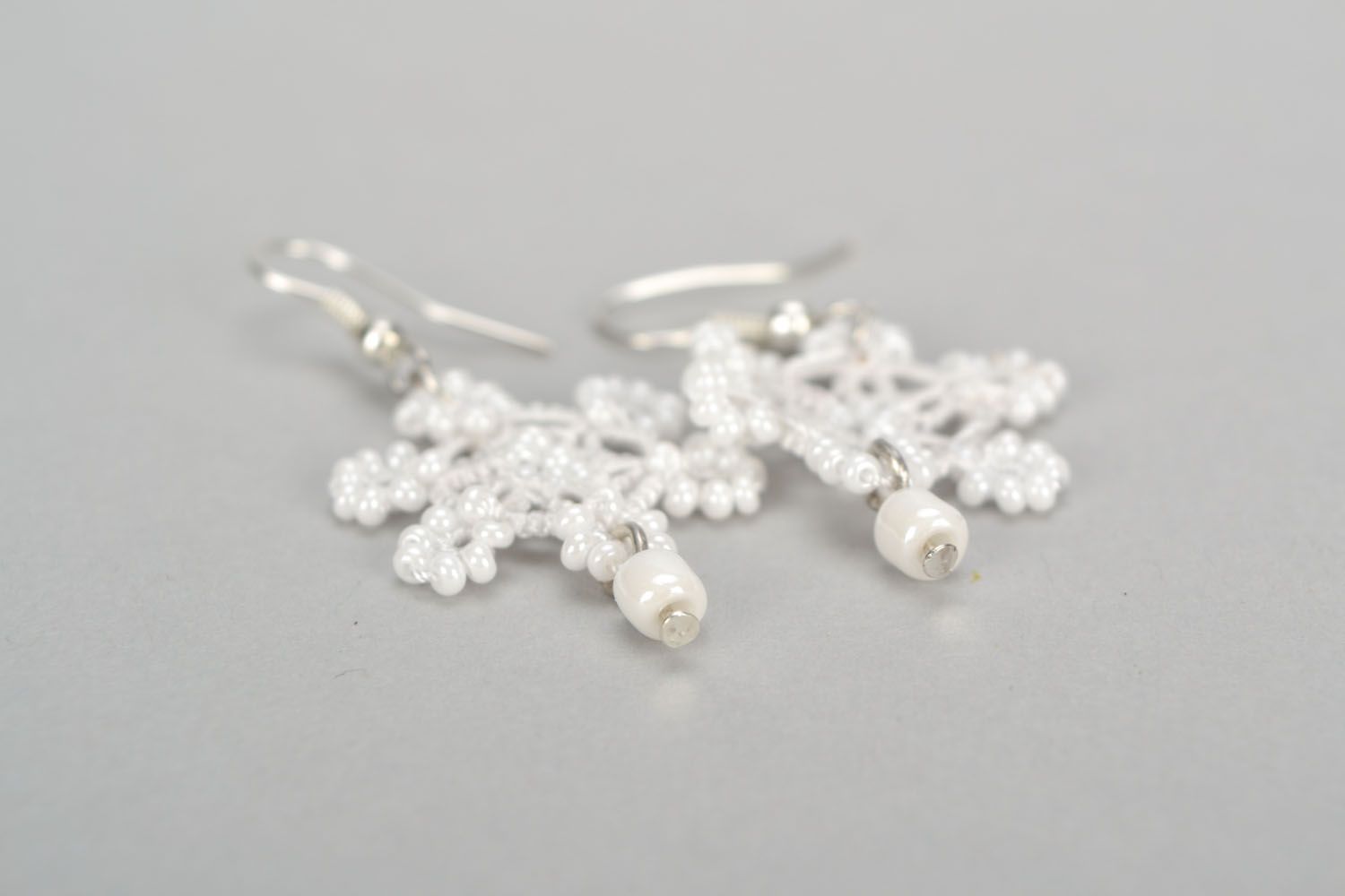 Earrings made using tatting technique Snowflakes photo 5
