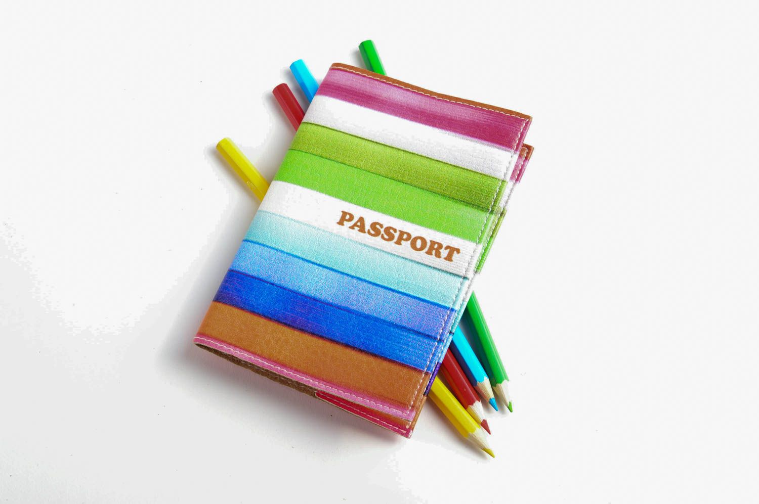 Funda para pasaporte artesanal regalo personalizado estuche de cuero a rayas foto 3