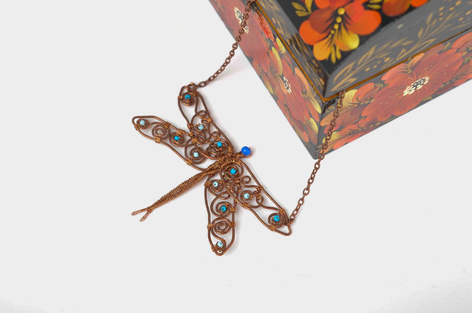 Handmade jewelry metal necklace copper pendant necklace dragonfly pendant photo 1