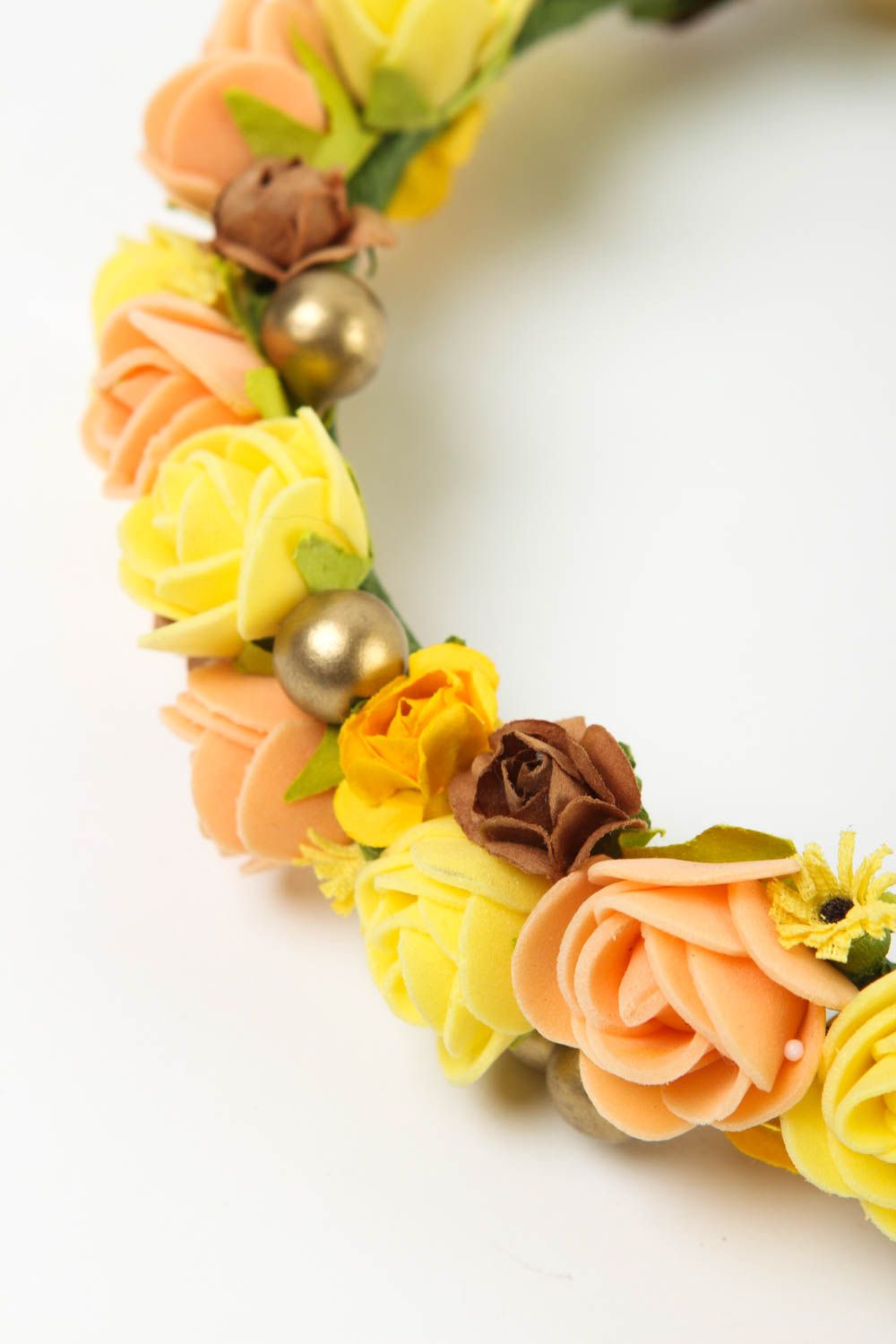 Handmade Frisur Haarreif Damen Modeschmuck Haar Accessoire mit Blumen gelb rosa foto 4