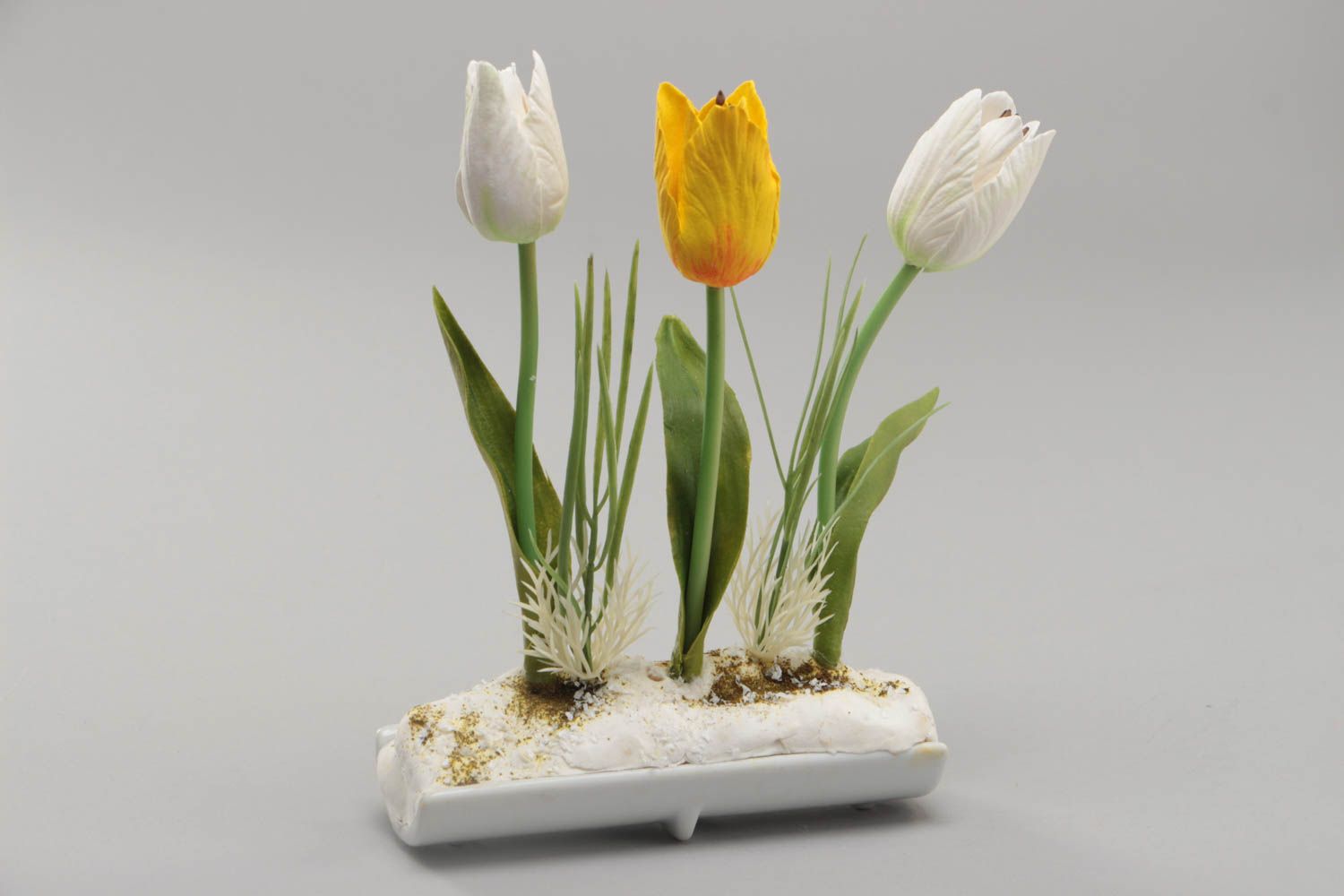 Настольная композиция с искусственными цветами тюльпаны на подставке хэнд мейд фото 2