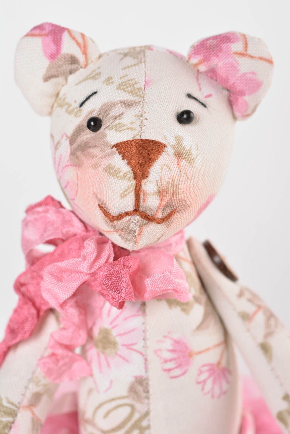 Poupée ours fait main Jouet pour enfant tapisserie rose Cadeau original joli photo 3