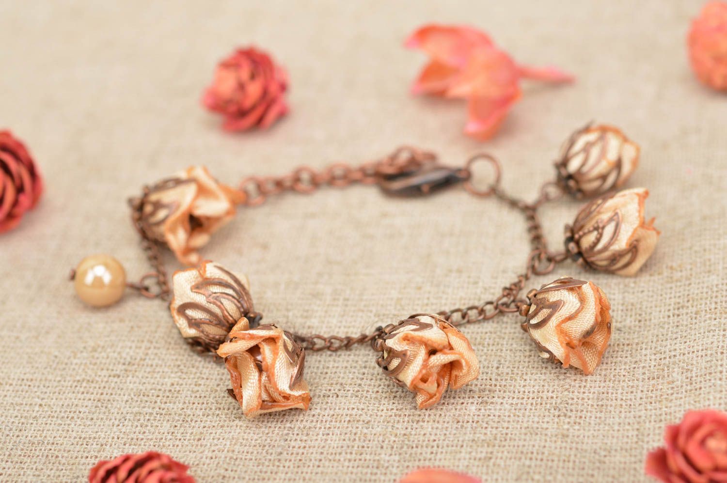 Beautiful handmade bracelet flower interesting jewelry designer accessories photo 1