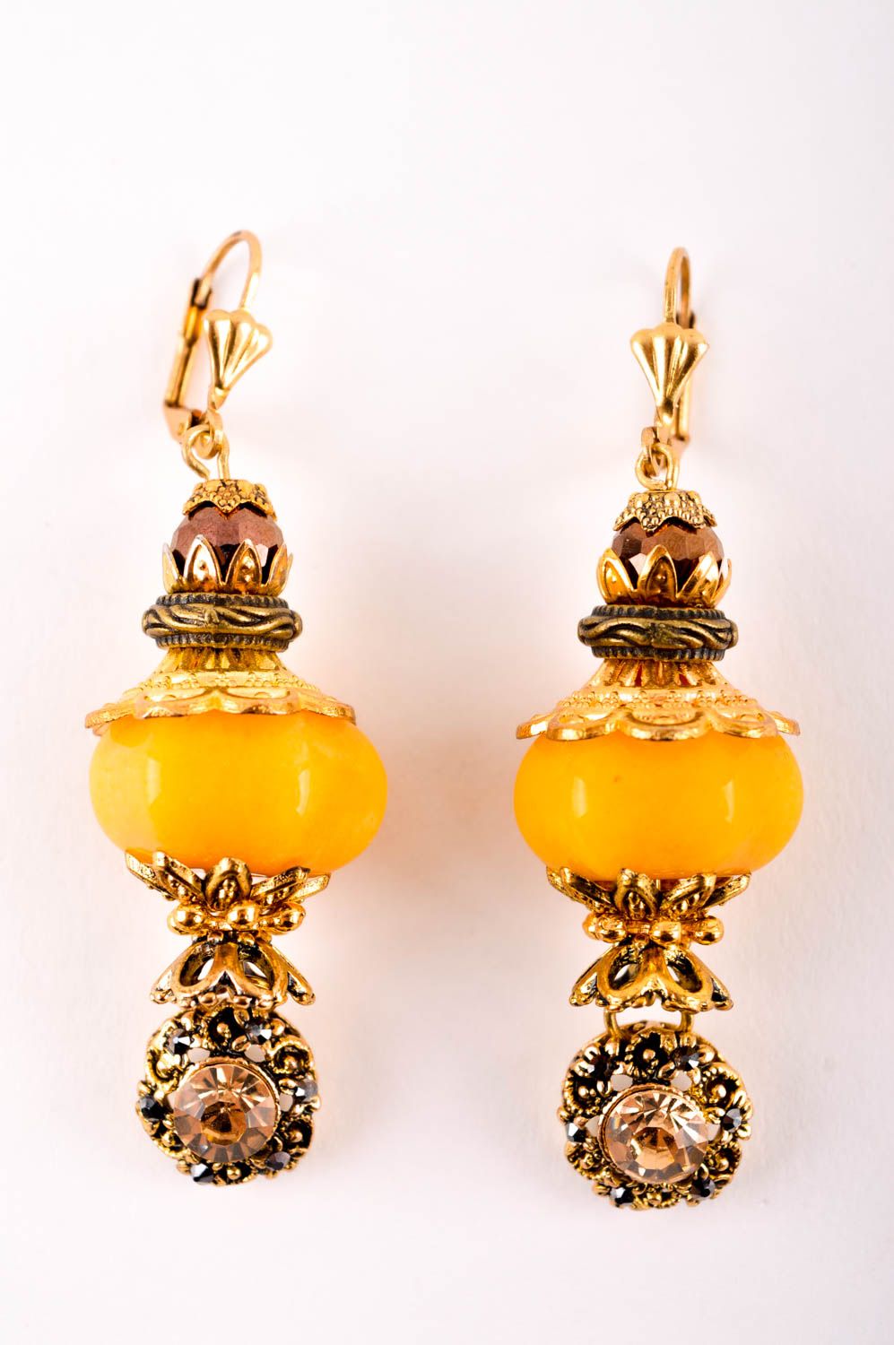 Boucles d'oreilles quartz Bijou fait main longues jaune Accessoire femme design photo 3