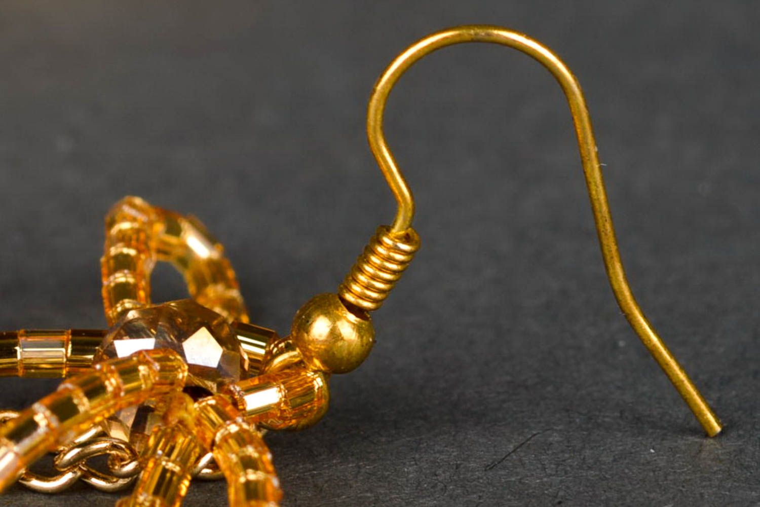 Handmade beaded earrings golden color accessories fashion designer earrings photo 4