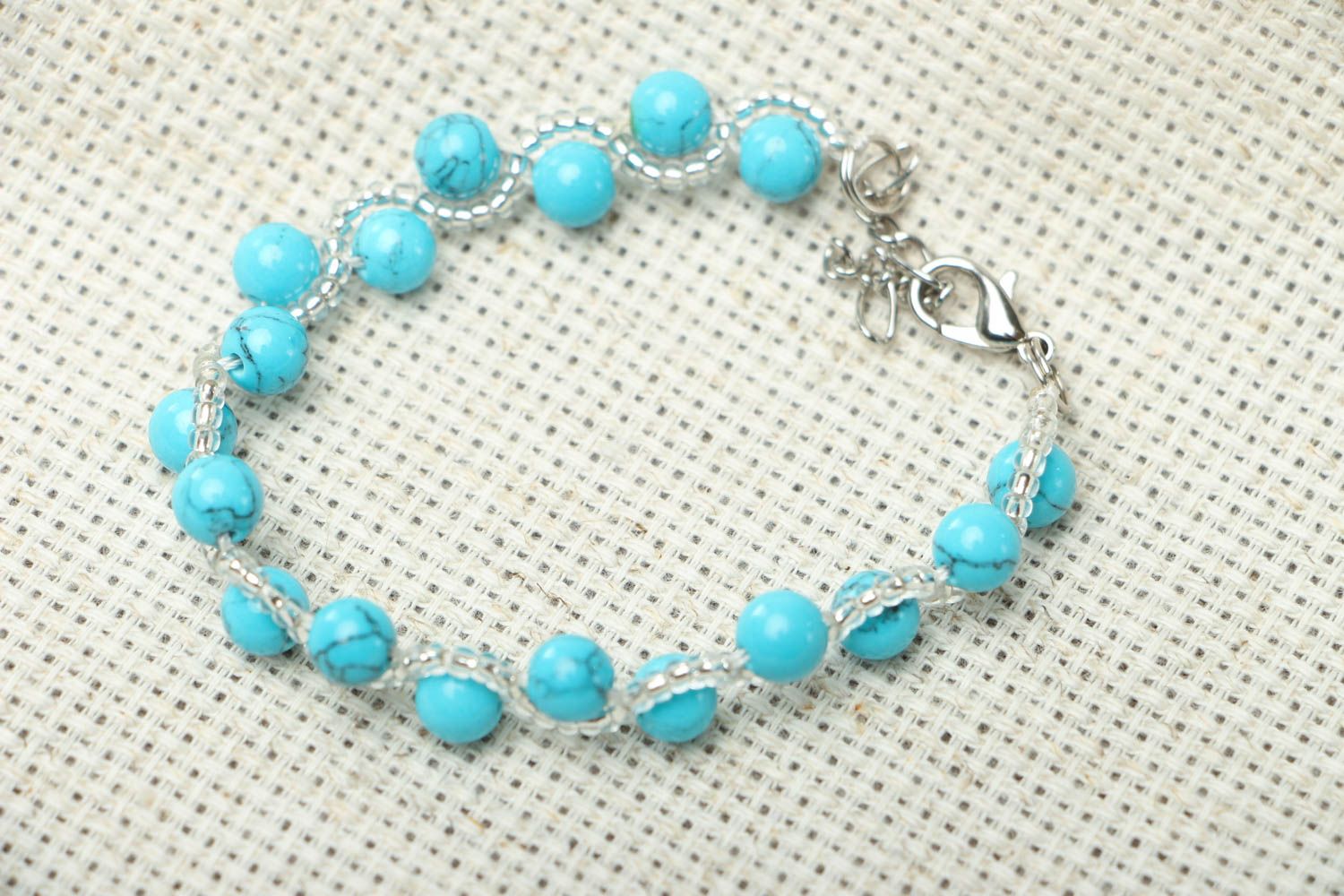 Natural stone bracelet with beads and turquoise photo 1