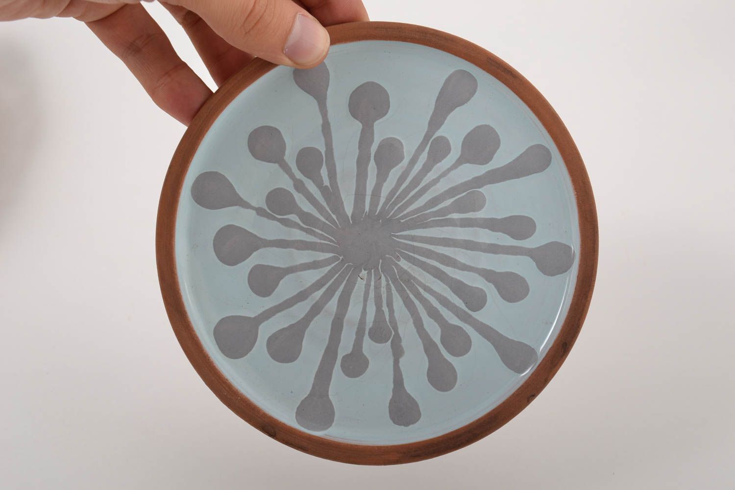 Керамика ручной работы расписная тарелка глиняная посуда столовая тарелка фото 3