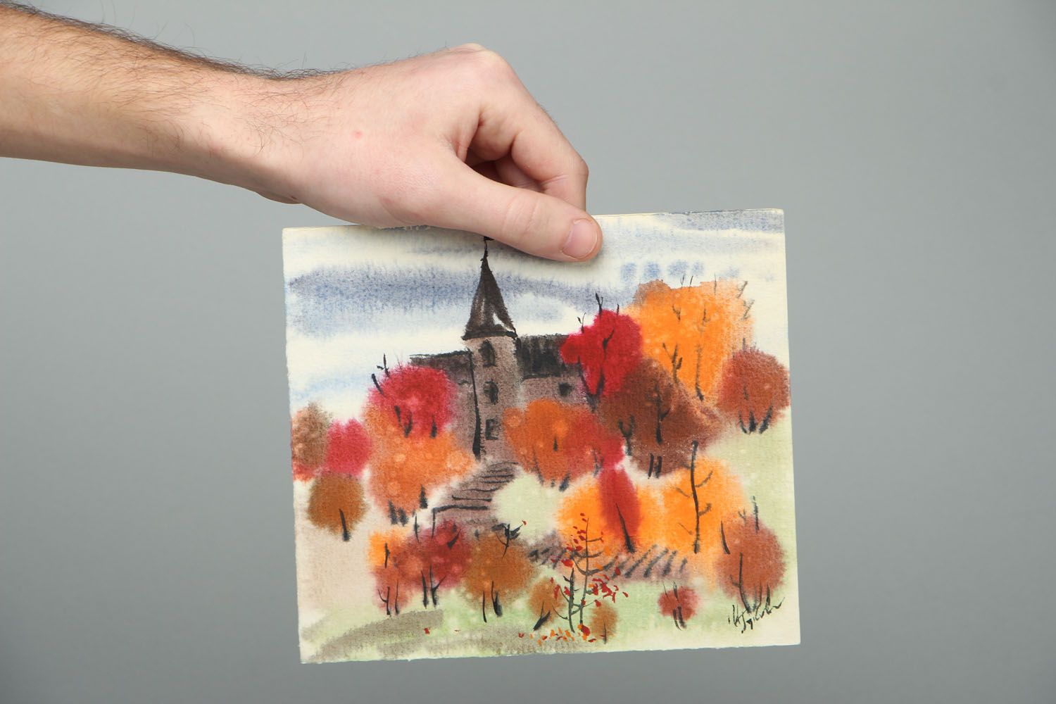 Homemade watercolor painting Autumn photo 4