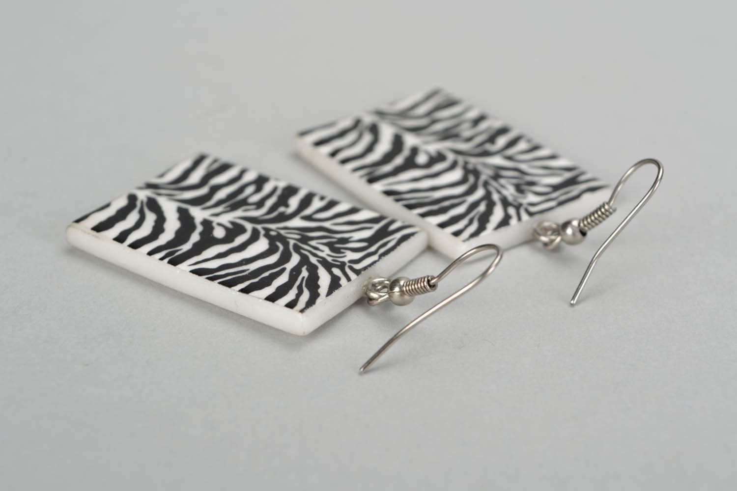Earrings made ​​of polymer clay Zebra photo 4