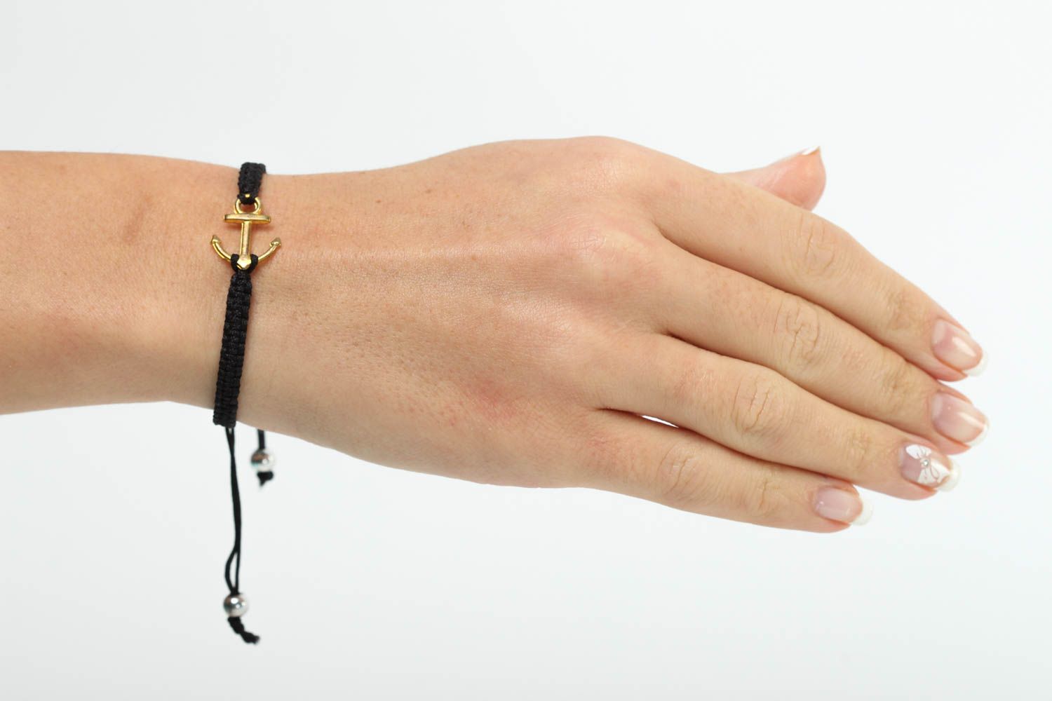 Bracelet textile Bijou fait main noir avec ancre Accessoire femme original photo 5