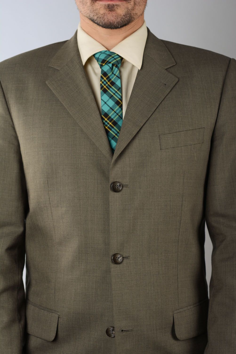Cravate à carreaux en tweed faite main  photo 4