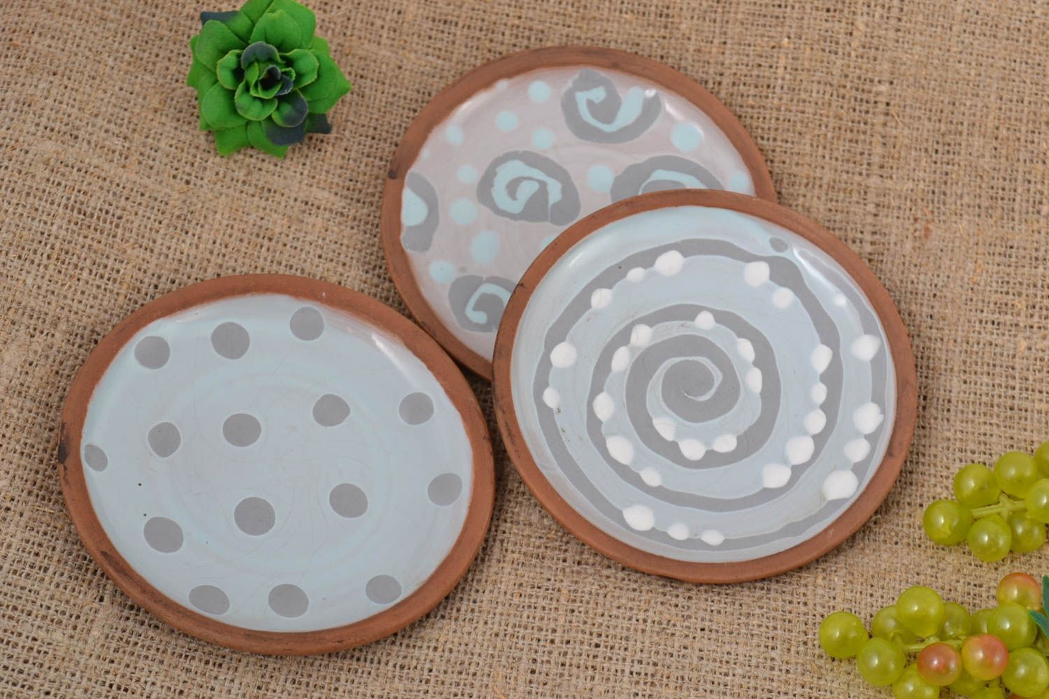 Handmade ceramic plates clay dishes painted plates 3 painted plates clay plate   photo 1