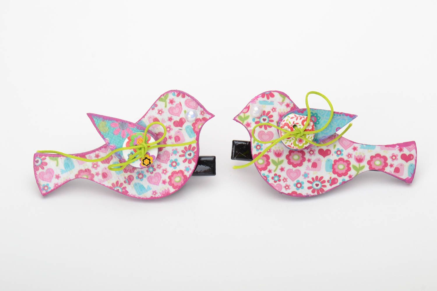 Set of handmade designer children's painted plywood hair clips 2 pieces photo 2