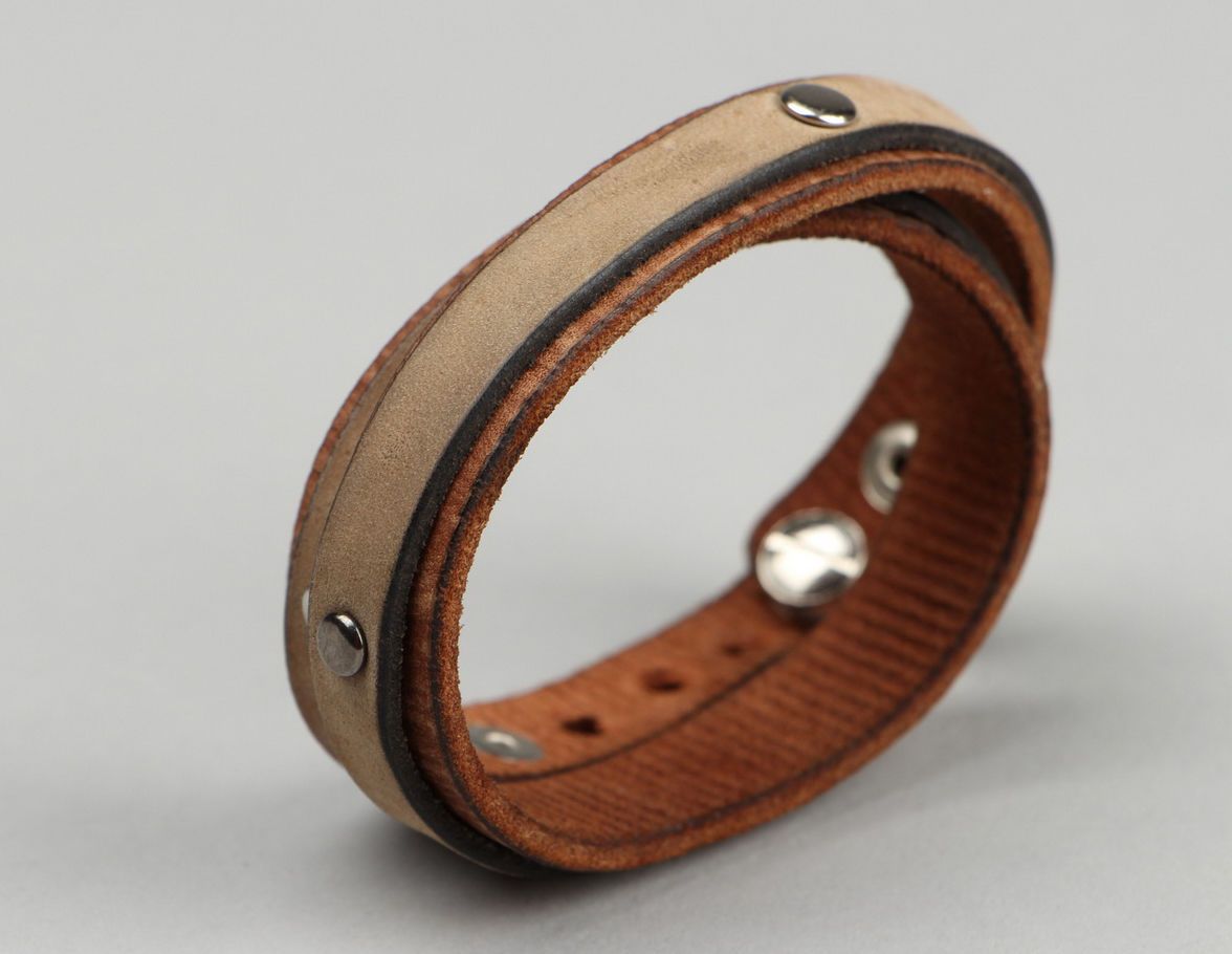 Bracelet made of two types of brown leather photo 2